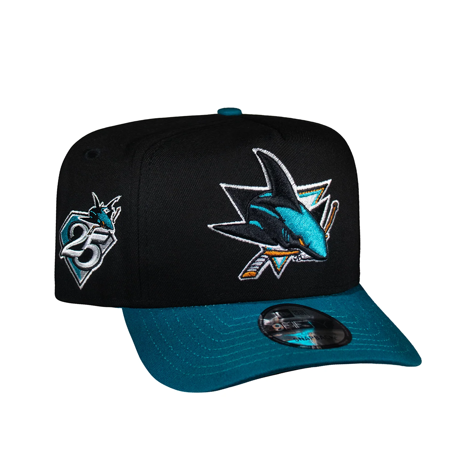 San Jose Sharks Black & Teal 25Th 950 AFrame Snap Back - Image 2